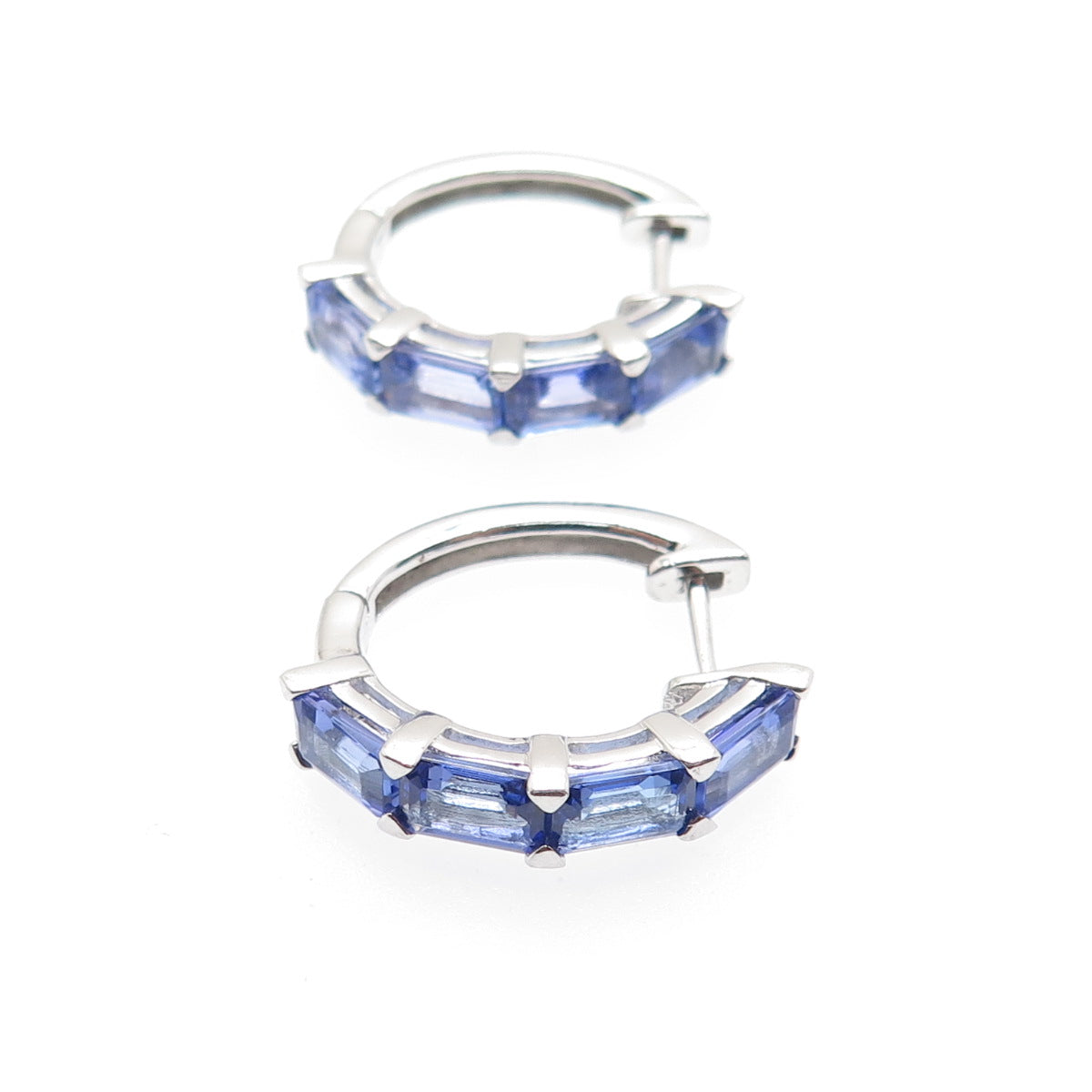 925 Sterling Silver Real Emerald-Cut Tanzanite Hoop Earrings