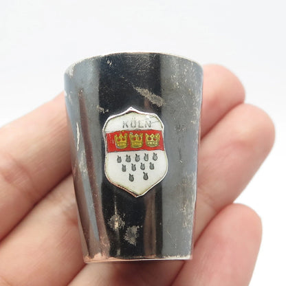925 Sterling Silver Antique Colorful Enamel WWII "Köln" Shot Glass