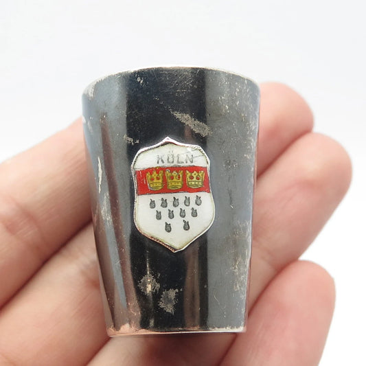925 Sterling Silver Antique Colorful Enamel WWII "Köln" Shot Glass