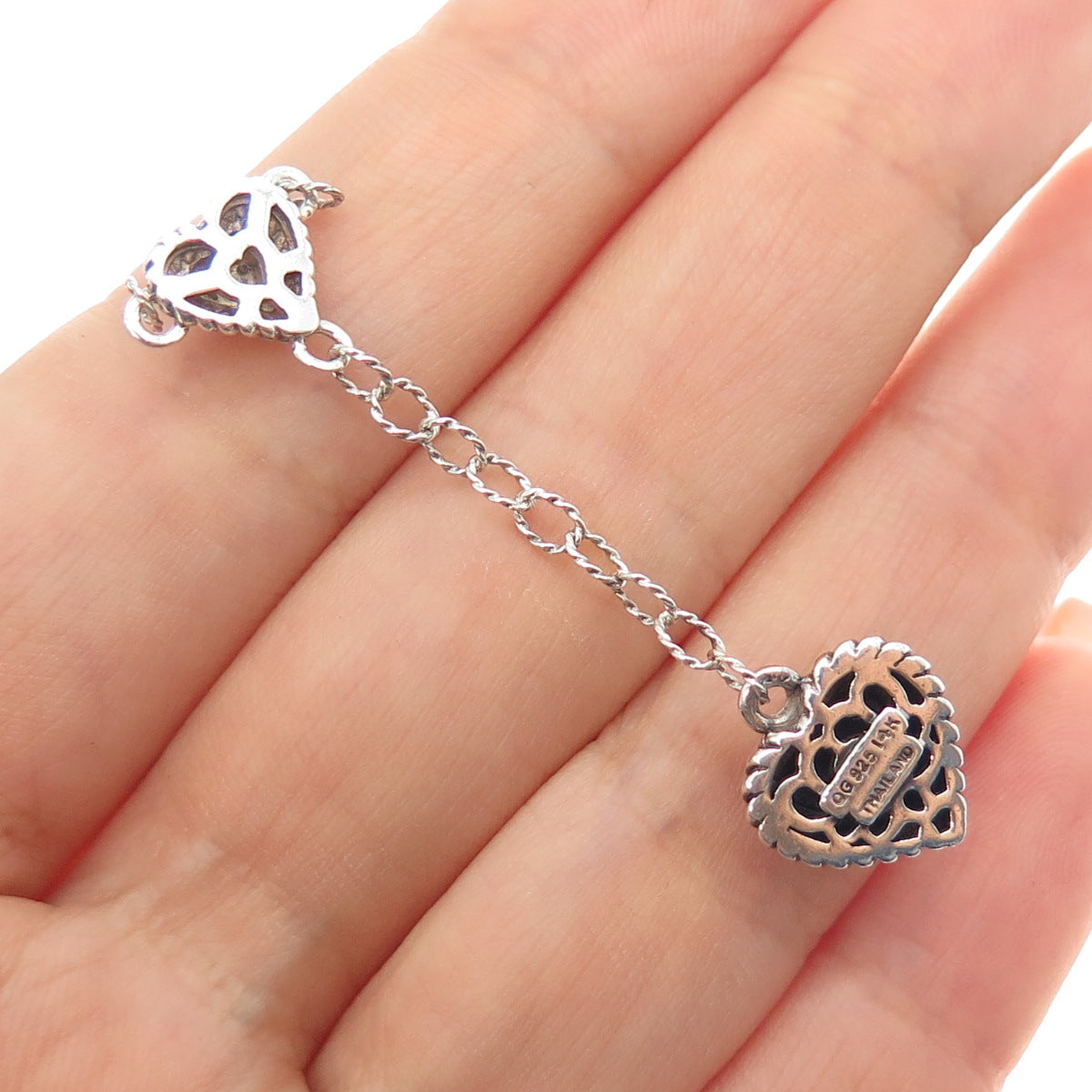 925 Sterling Silver 14K Gold Real Diamond Drop Heart Centerpiece Necklace Part