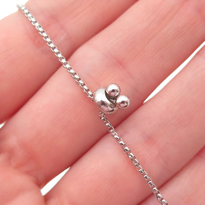 925 Sterling Silver Real Diamond Adjustable Bolo Round Box Link Bracelet 7-10"