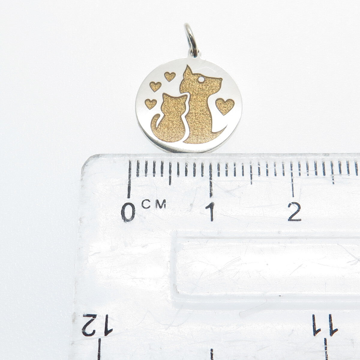 925 Sterling Silver Yellow Enamel Cat & Dog Friendship Minimalist Charm Pendant