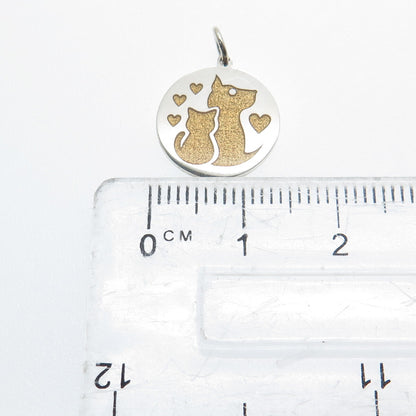 925 Sterling Silver Yellow Enamel Cat & Dog Friendship Minimalist Charm Pendant