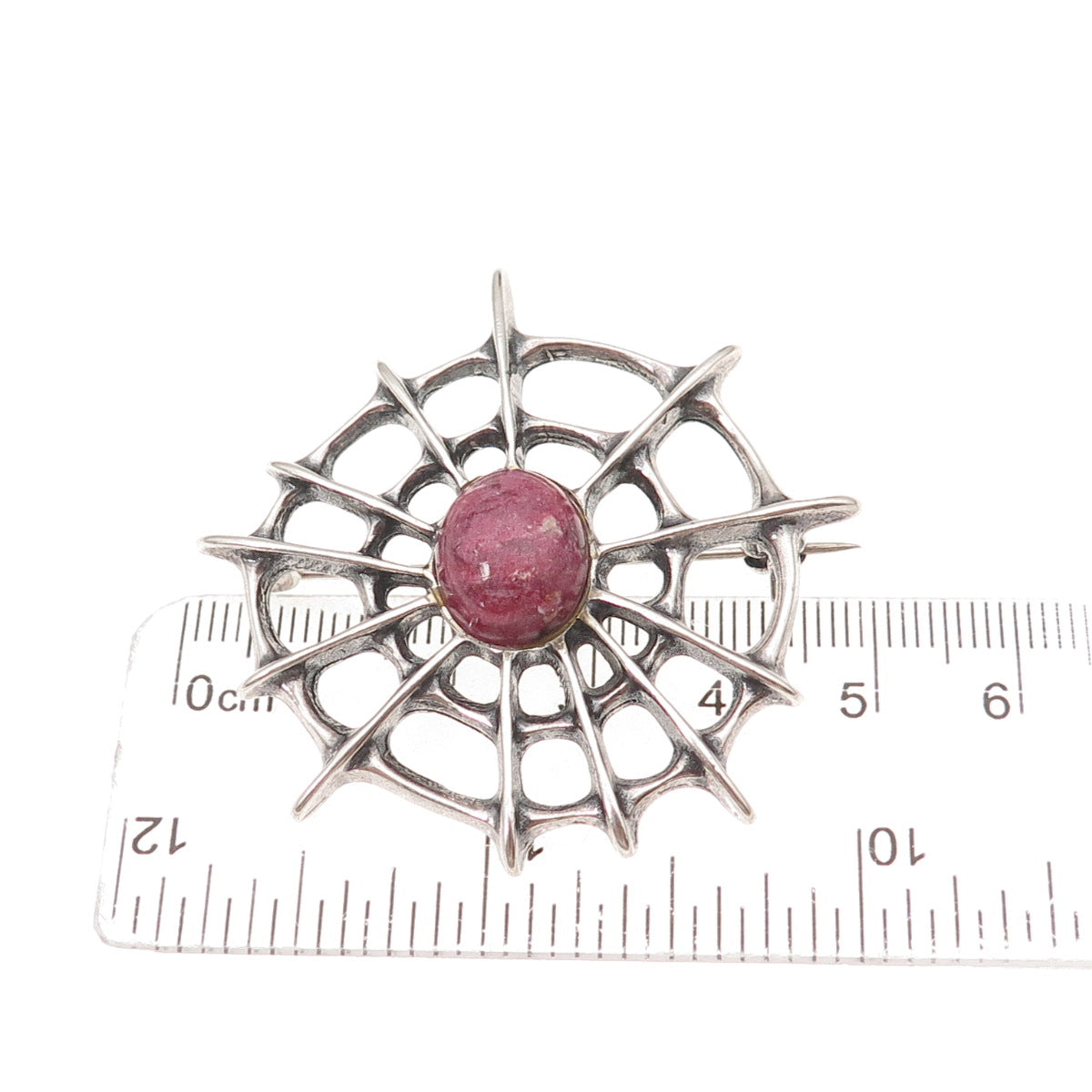 David Andersen 925S Sterling Vintage Norway Real Rhodonite Spider Web Brooch