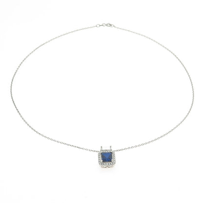 925 Sterling Silver Italy White & Blue C Z Cable Chain Necklace 16"