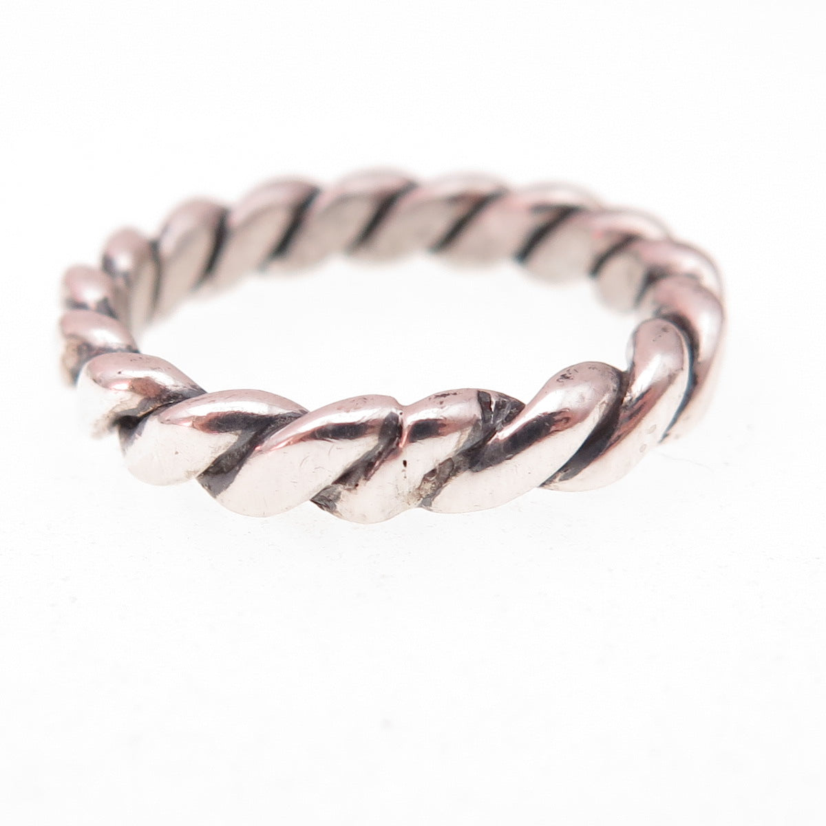 925 Sterling Silver Vintage Twisted Oxidized Band Ring Size 7.5