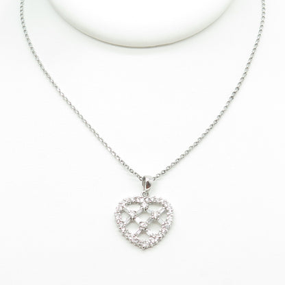 925 Sterling Silver Round & Baguette-Cut C Z Heart Cable Chain Necklace 16"