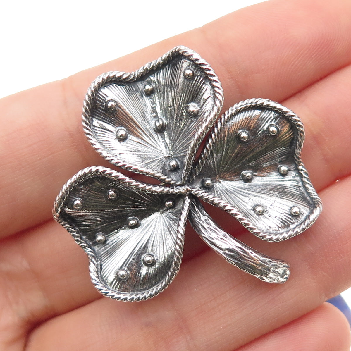 DANECRAFT 925 Sterling Silver Vintage Clover Oxidized Pin Brooch