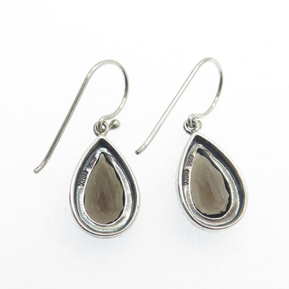 925 Sterling Silver Vintage Real Pear-Cut Smoky Quartz Dangle Earrings
