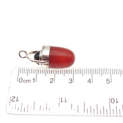 925 Sterling Silver Vintage Real Carnelian & Black Onyx Amulet Charm Pendant