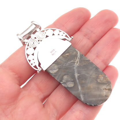 SAJEN 925 Sterling Silver Vintage Real Jasper & Red Garnet Modernist Pendant