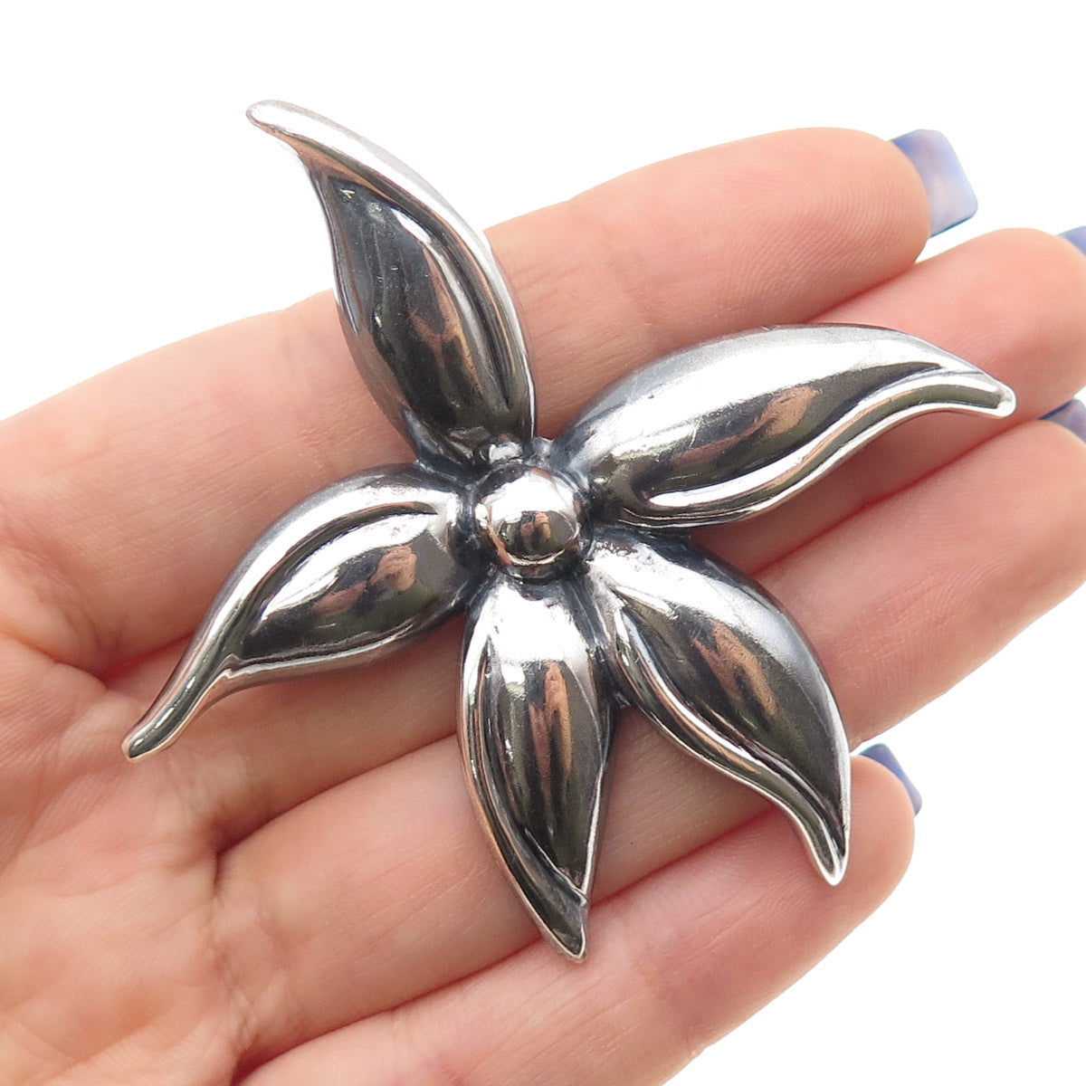 925 Sterling Silver Vintage Flower Oxidized Pin Brooch