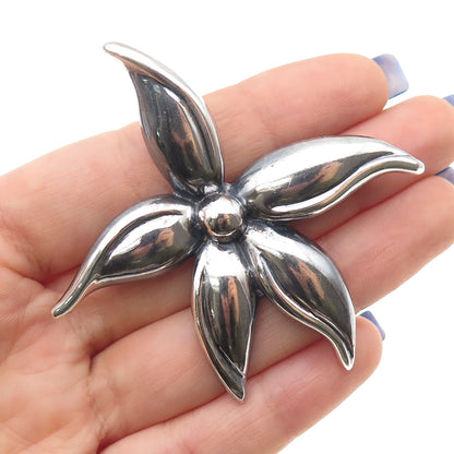 925 Sterling Silver Vintage Flower Oxidized Pin Brooch