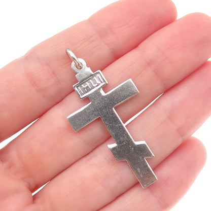 925 Sterling Silver Antique Art Deco Save & Protect Orthodox Cross Charm Pendant