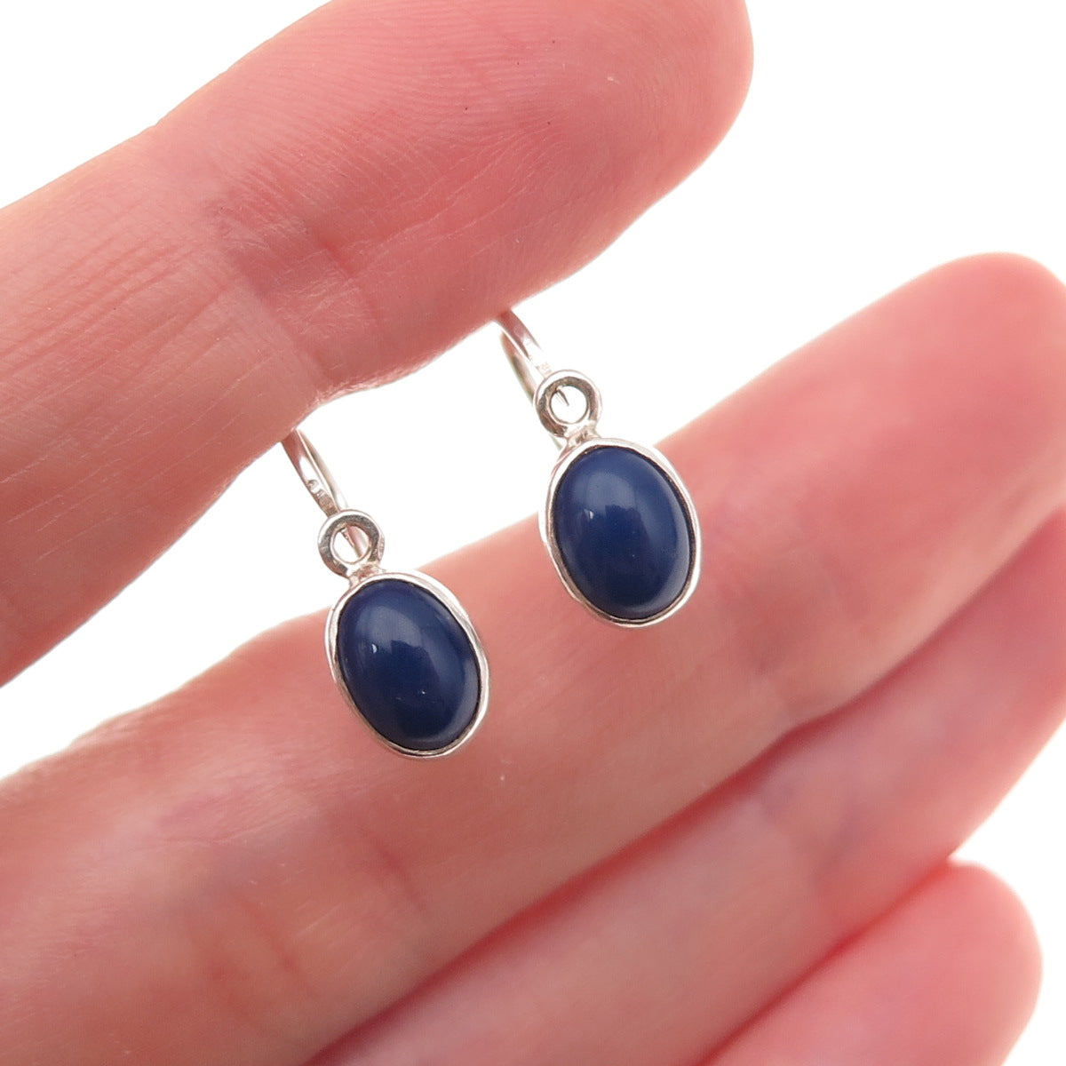 925 Sterling Silver Vintage Real Cabochon Lapis Earrings