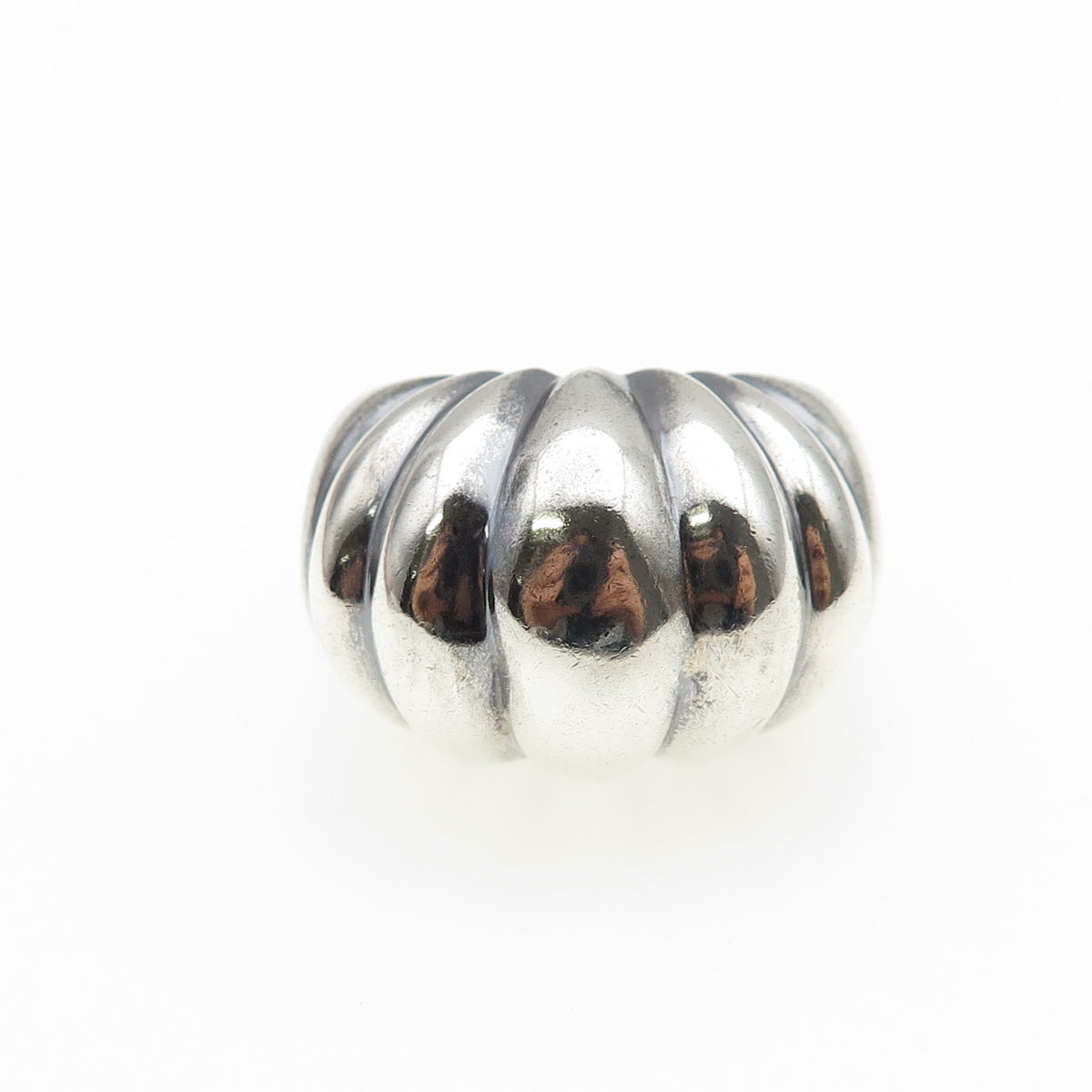 925 Sterling Silver Vintage Modernist Ribbed Dome Oxidized Ring Size 6.5