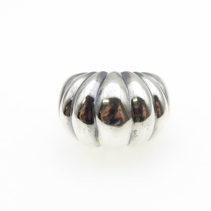 925 Sterling Silver Vintage Modernist Ribbed Dome Oxidized Ring Size 6.5