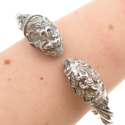 925 Sterling Silver Vintage Double Headed Lion Oxidized Bracelet 7"