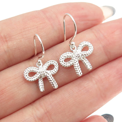 925 Sterling Silver Bow Dangling Earrings