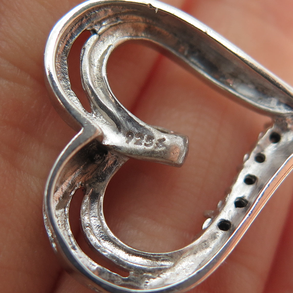 925 Sterling Silver Real Round-Cut Diamond Heart Slide Charm Pendant