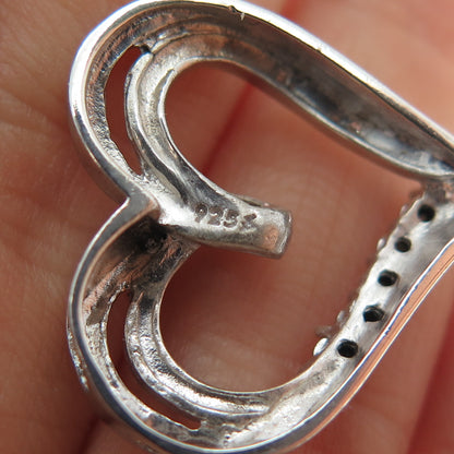 925 Sterling Silver Real Round-Cut Diamond Heart Slide Charm Pendant