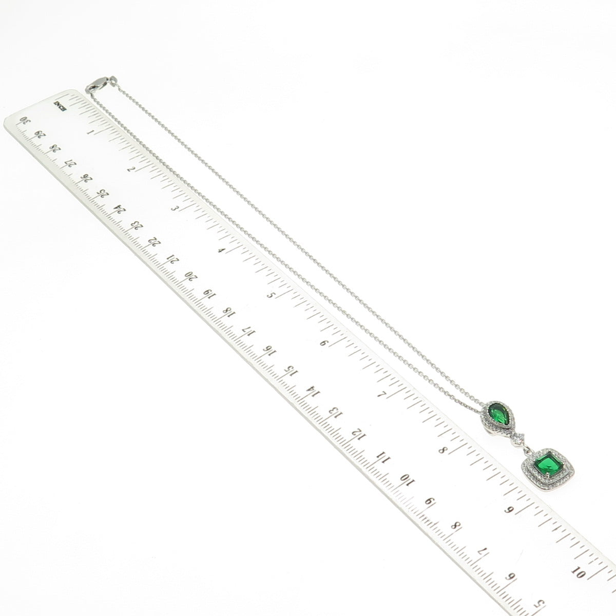 925 Sterling Silver Multi-Cut Green & White C Z Cable Chain Necklace 16"