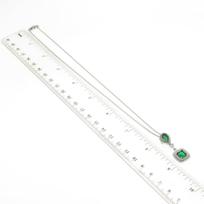 925 Sterling Silver Multi-Cut Green & White C Z Cable Chain Necklace 16"