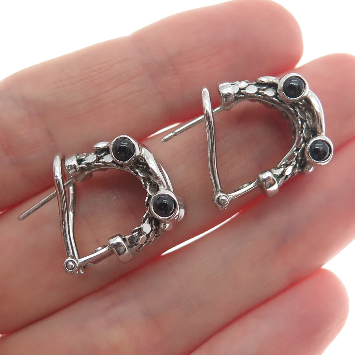 DASAN INC 925 Sterling Silver Vintage Italy Real Black Onyx Omega Back Earrings