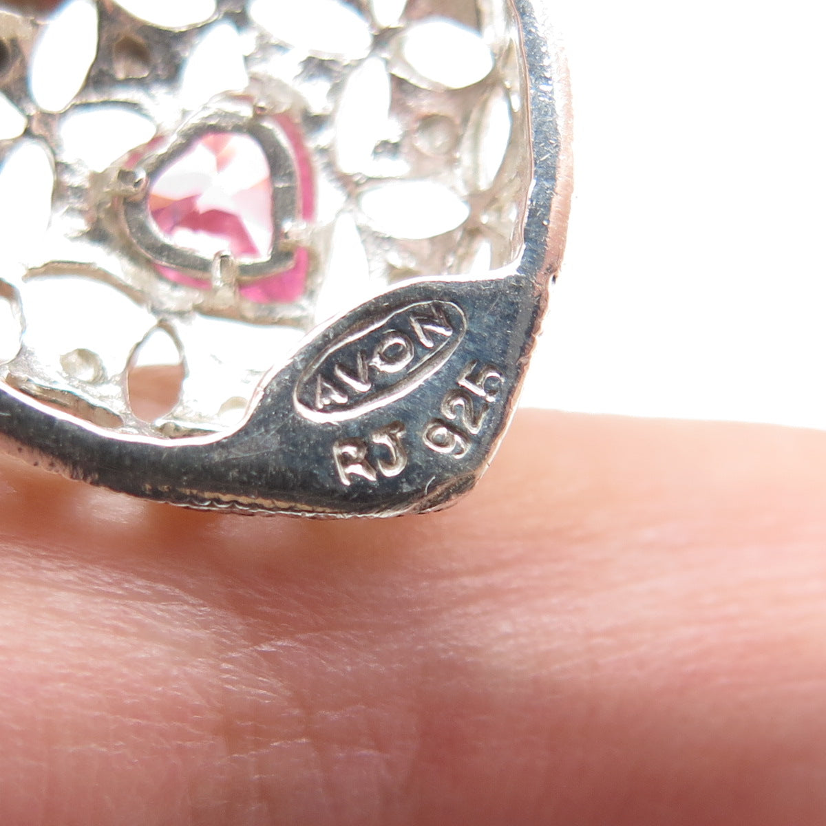 AVON 925 Sterling Silver Vintage Pink C Z Heart Charm Pendant