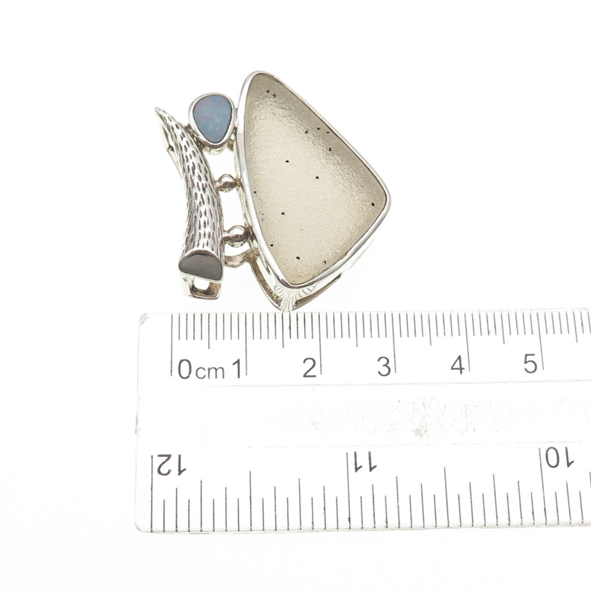 Whitney Kelly Sterling Silver Vintage Real Druzy & Opal Modernist Slide Pendant