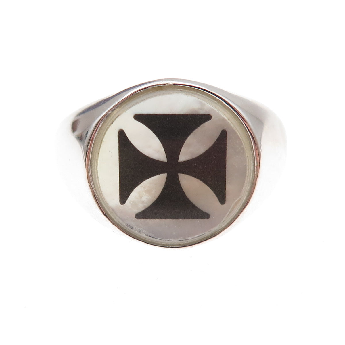 Dasan 925 Sterling Silver Real MOP Cross Signet Ring Size 10.25