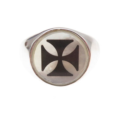 Dasan 925 Sterling Silver Real MOP Cross Signet Ring Size 10.25