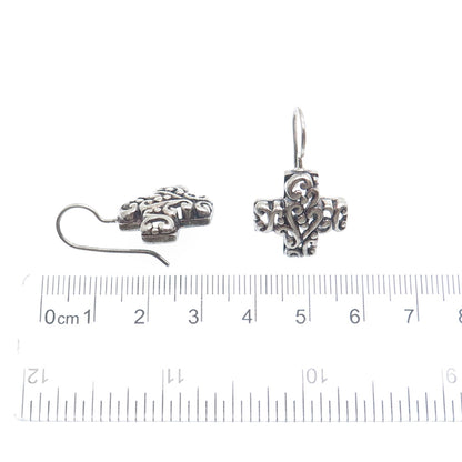 SX SALLY C 925 Sterling Silver Vintage Ornate Cross Oxidized Dangle Earrings