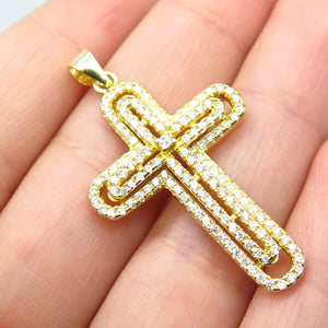 925 Sterling Silver Gold Plated C Z Cross Pendant