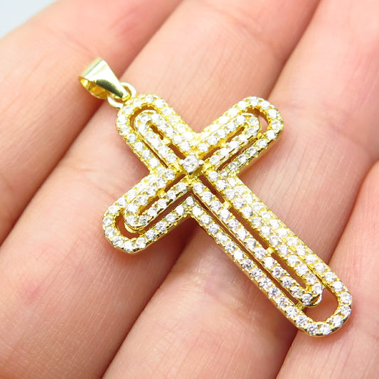 925 Sterling Silver Gold Plated C Z Cross Pendant