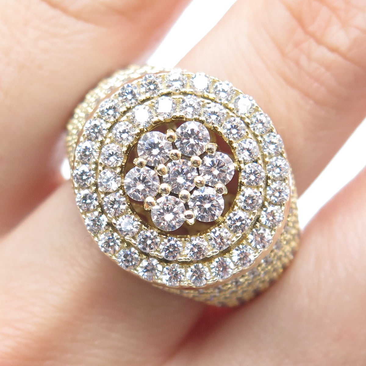925 Sterling Silver Gold Plated Round-Cut Shaped C Z Domed Ring Size 12.5
