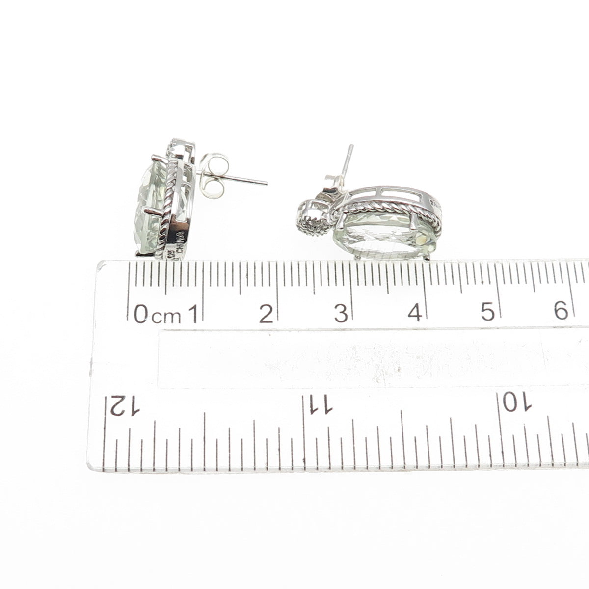 925 Sterling Silver Real Diamond Accent & Green Amethyst Dangle Earrings