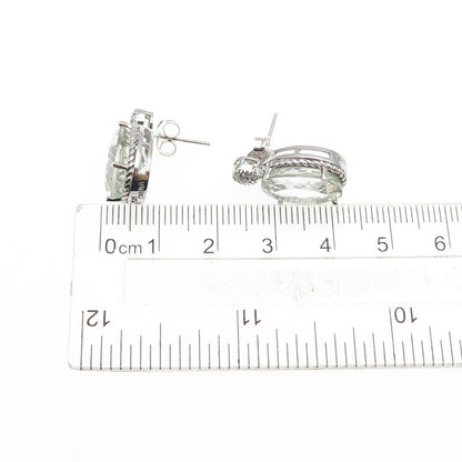 925 Sterling Silver Real Diamond Accent & Green Amethyst Dangle Earrings