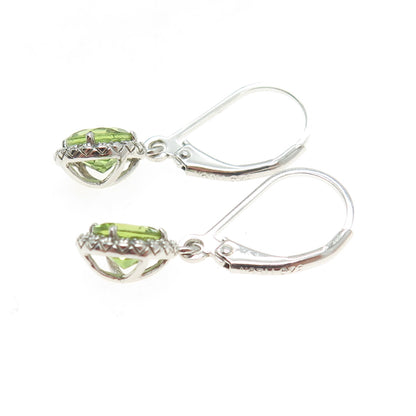 925 Sterling Silver Real Peridot Gemstone & C Z Dangle Earrings