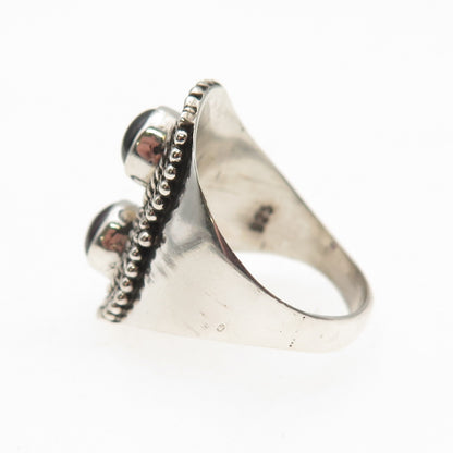 925 Sterling Silver Vintage Real Tourmaline Granulated Oxidized Ring Size 7.75