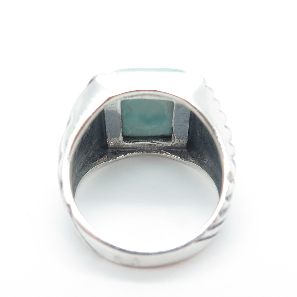 925 Sterling Silver Vintage Real Turquoise Ribbed Statement Ring Size 6.75