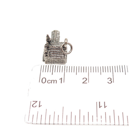 925 Sterling Silver Vintage Old Church Oxidized Mini 3D Charm Pendant