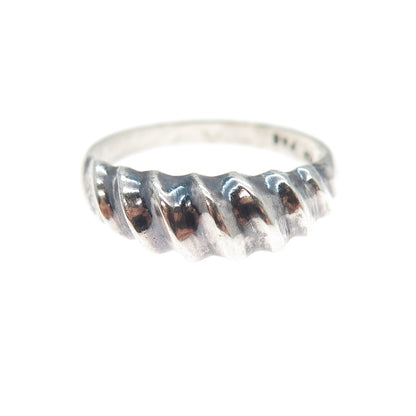 925 Sterling Silver Vintage Modernist Ribbed Oxidized Ring Size 6.75