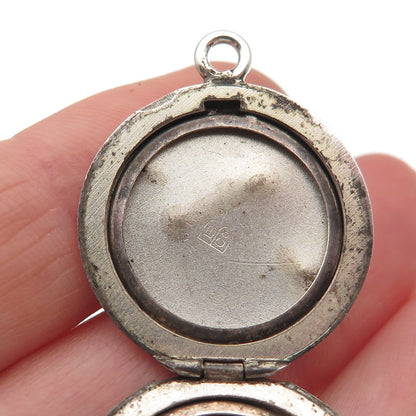 Bliss Bros Co. 925 Sterling Silver Antique Art Deco Enamel Floral Locket Pendant