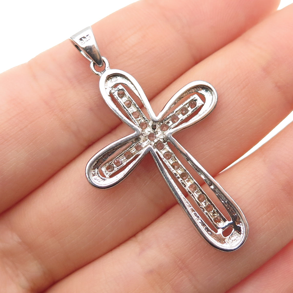 925 Sterling Silver Round-Cut C Z Cross Charm Pendant