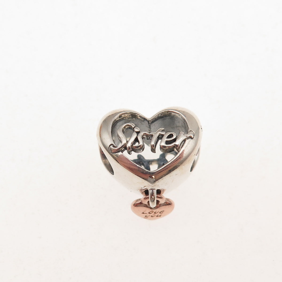 Pandora 925 Sterling Silver & Gold Love You Sister Heart Slide Bead Charm