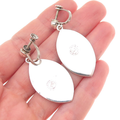 925 Sterling Silver Vintage Mexico Modernist Oxidized Dangle Screw Back Earrings