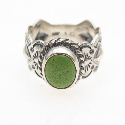Shube Old Pawn 925 Sterling Silver Vintage Lime Green Turquoise Ring Size 9.5