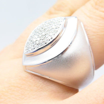925 Sterling Silver Real White Diamond Textured Wide Ring Size 9