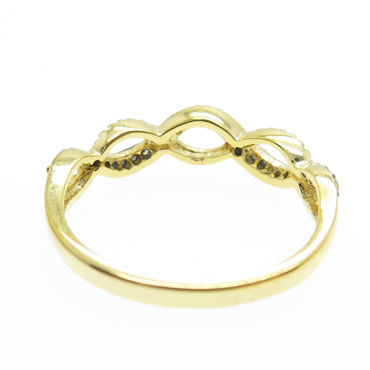 925 Sterling Silver Gold Plated Real Round-Cut Diamond Woven Ring Size 7
